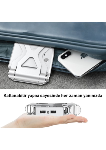 PH01 10.000 Mah Powerbank+2 Kademeli Masaüstü Ayarlanabilir Katlanabilir Tablet ve Telefon Tutucu Stant