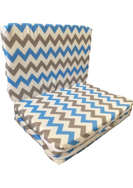 Çocuk Oyun Parkı Çocuk Yatağı Katlanabilir Sünger Yatak 60X120-4 cm (Mavi-Gri Zikzak) modelleri