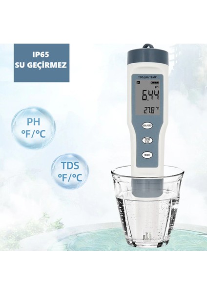 Tds 3 In 1 Ph Sıcaklık Tds Ölçer Led’li Sıcaklık Göstergeli Su Test Cihazı 3ın1 Tds Ph Sıcaklık Ölçer