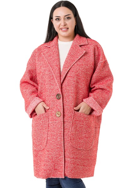 Büyük Beden Düşük Kollu Torba Cepli Büyük Düğmeli Pis Dikişli Oversize Simli Kırmızı Ceket fiyatları