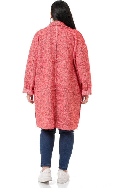 Büyük Beden Düşük Kollu Torba Cepli Büyük Düğmeli Pis Dikişli Oversize Simli Kırmızı Ceket modelleri