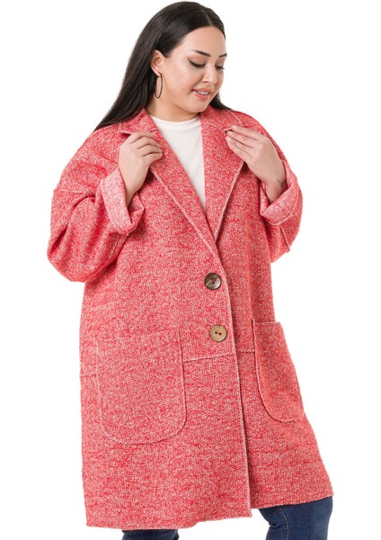 Büyük Beden Düşük Kollu Torba Cepli Büyük Düğmeli Pis Dikişli Oversize Simli Kırmızı Ceket fırsatları