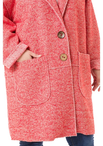 Büyük Beden Düşük Kollu Torba Cepli Büyük Düğmeli Pis Dikişli Oversize Simli Kırmızı Ceket indirimleri