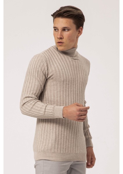 Erkek Balıkçı Yaka Slim Fit Fitilli Triko Kazak 6091288 Bej fiyatları