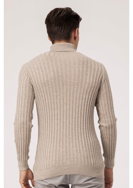 Erkek Balıkçı Yaka Slim Fit Fitilli Triko Kazak 6091288 Bej indirimleri