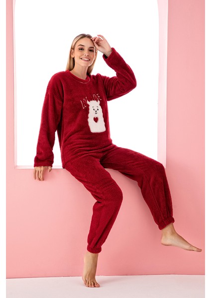 Tam Peluş Kışlık Kadın Pijama Takımı- Polar Yılbaşı Pijaması fiyatları