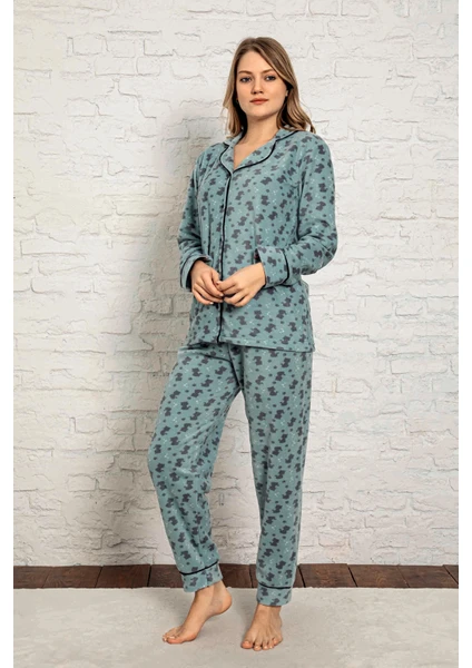 Kadın Kışlık Welsoft Peluş Polar  Düğmeli Pijama Takımı