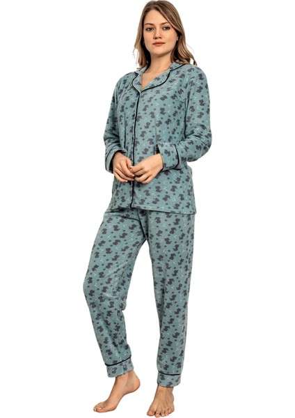 Kadın Kışlık Welsoft Peluş Polar Düğmeli Pijama Takımı