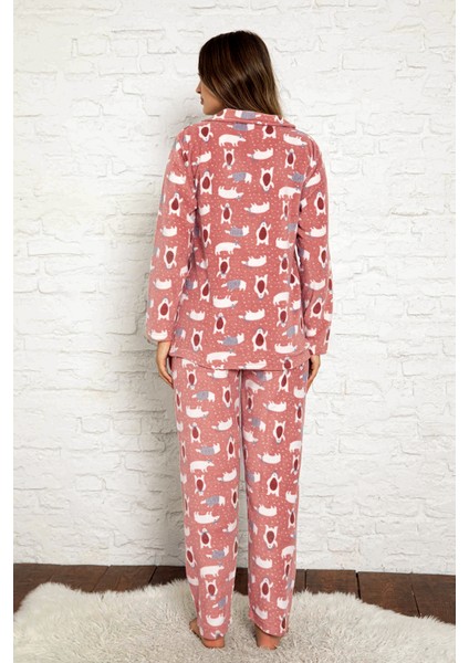 Kadın Kışlık Welsoft Peluş Polar Düğmeli Pijama Takımı modelleri