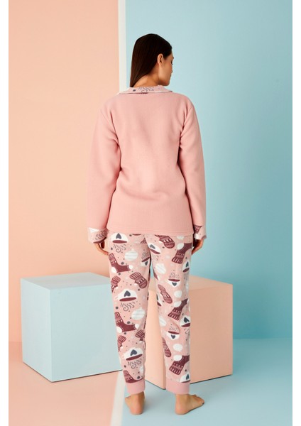 Kadın Kışlık Welsoft Peluş Polar Düğmeli Pijama Takımı modelleri
