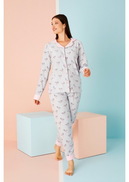 Kadın Kışlık Welsoft Peluş Polar Düğmeli Pijama Takımı