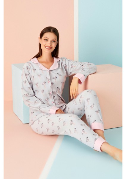 Kadın Kışlık Welsoft Peluş Polar Düğmeli Pijama Takımı