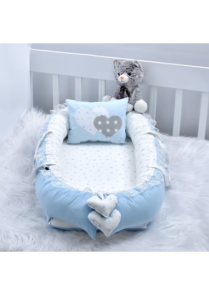Düz Renk Serisi Düz Mavi Yıldız Kombin Kalp Tasarım Babynest