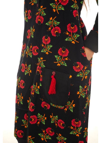 Pazen Siyah Çiçek Desenli Cepli Elbise indirimleri