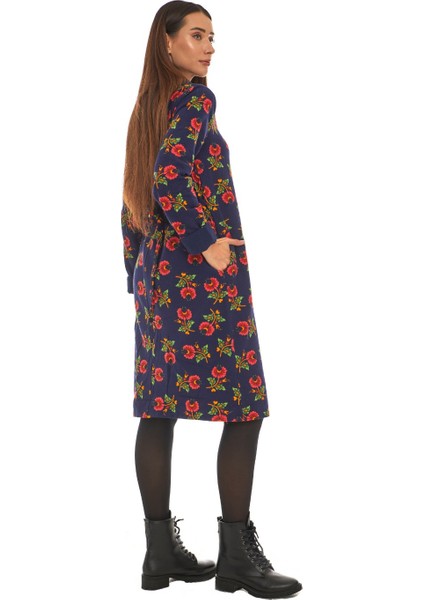 Pazen Lacivert Çiçek Desenli Cepli Elbise modelleri