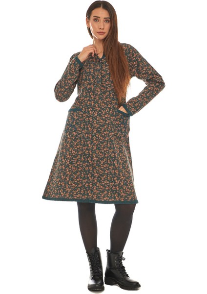 Pazen Petrol Yıldız Nakışlı Kısa Elbise