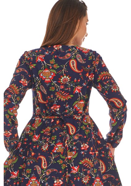 Pazen Lacivert Desenli Uzun Elbise indirimleri