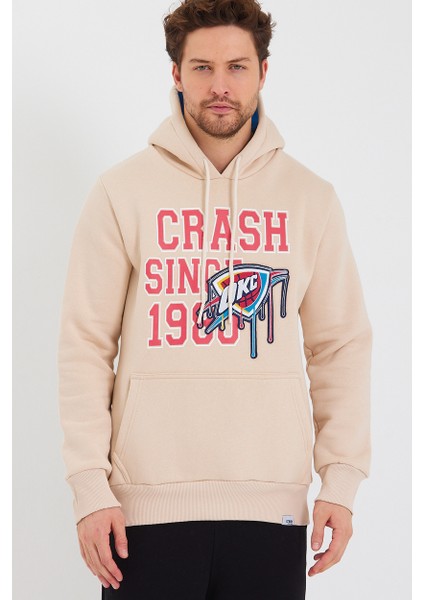 Kapüşonlu Kanguru Cepli Baskılı Sweatshirt