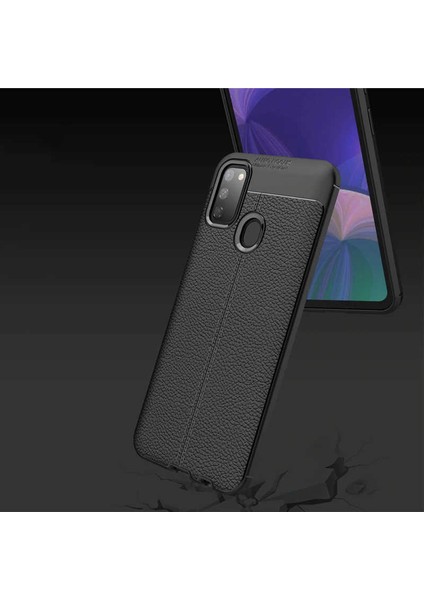 Galaxy M21 Kılıf Kamera Korumalı Deri Görünümlü Silikon Kapak