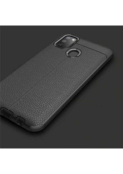 Galaxy M21 Kılıf Kamera Korumalı Deri Görünümlü Silikon Kapak
