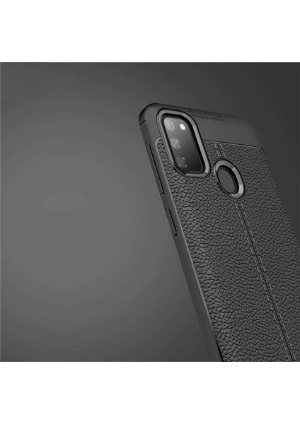 Galaxy M21 Kılıf Kamera Korumalı Deri Görünümlü Silikon Kapak
