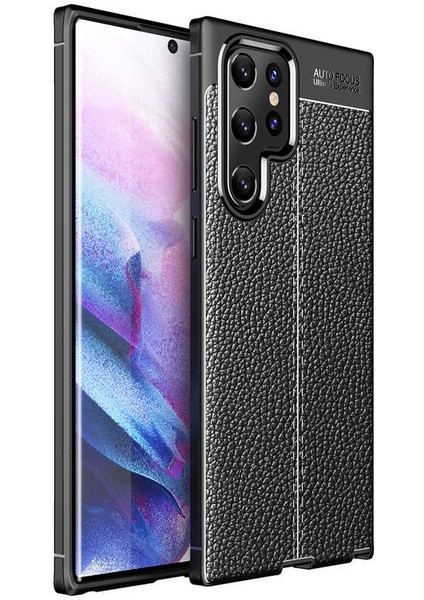 Galaxy S22 Ultra Kılıf Kamera Korumalı Deri Görünümlü Silikon Kapak