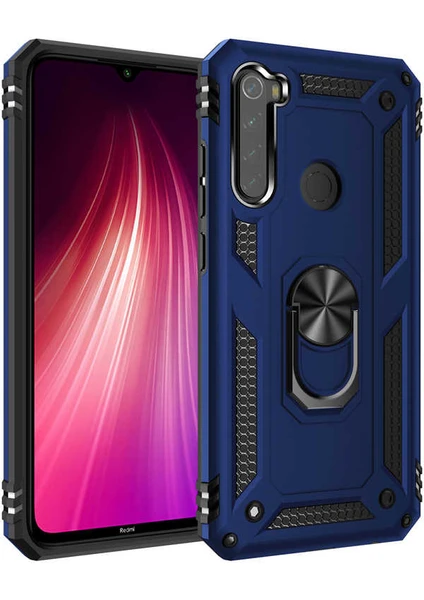 Aqua Aksesuar Xiaomi Redmi Note 8 Kılıf Metal Yüzüklü Tank Zırh Standlı Kılıf