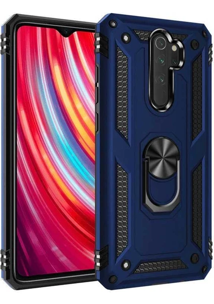 Aqua Aksesuar Xiaomi Redmi Note 8 Pro Kılıf Metal Yüzüklü Tank Zırh Standlı Kılıf