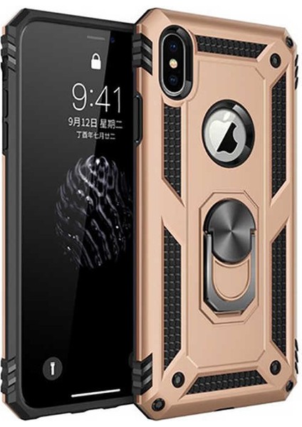 Apple iPhone Xs Max 6.5 Kılıf Metal Yüzüklü Tank Zırh Standlı Kılıf