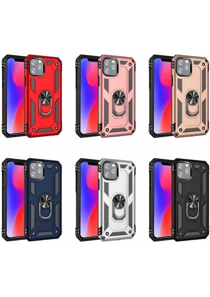 Apple iPhone 11 Pro Kılıf Metal Yüzüklü Tank Zırh Standlı Kılıf
