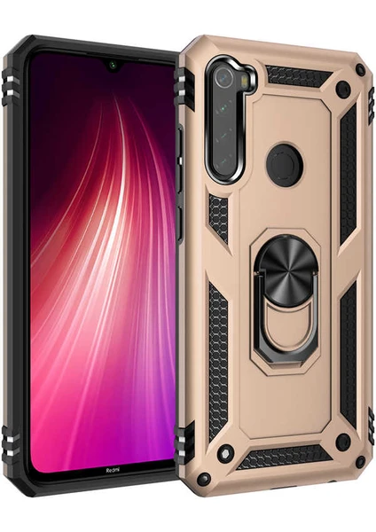 Aqua Aksesuar Xiaomi Redmi Note 8 Kılıf Metal Yüzüklü Tank Zırh Standlı Kılıf