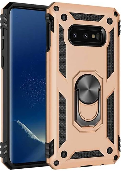 Aqua Aksesuar Galaxy S10E Kılıf Metal Yüzüklü Tank Zırh Standlı Kılıf