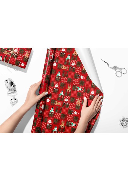 50 x 70 cm Kırmızı Ekose Yeni Yıl Yılbaşı Noel Temalı Hediye Paketleme Ambalaj Kağıdı (6’lı Paket) fiyatları