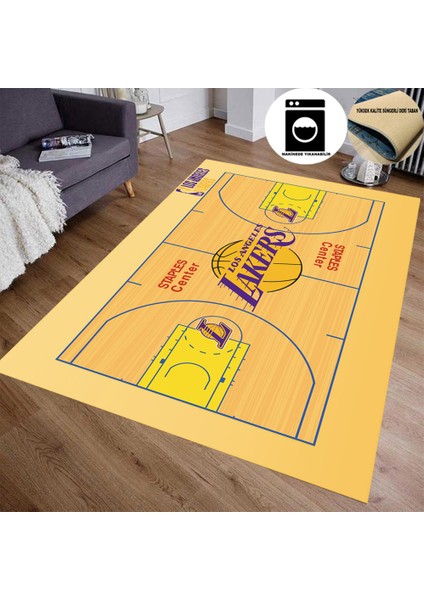 Los Angeles Lakers Nba Basketbol Sahası Şeklinde Halı-DERİ Taban