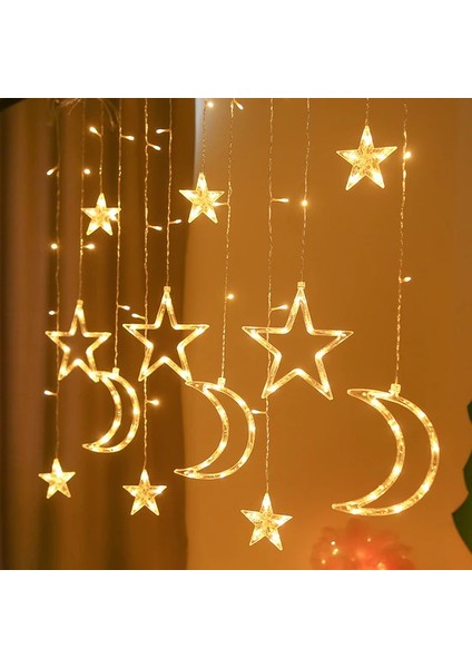 Ay Yıldızlı Perde LED Hilal Sarkaç Şerit Lamba 2.5 M