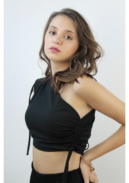 Tek Omuz Büzgülü Crop Top, Tasarım, Hediye, Büyük Beden fırsatları