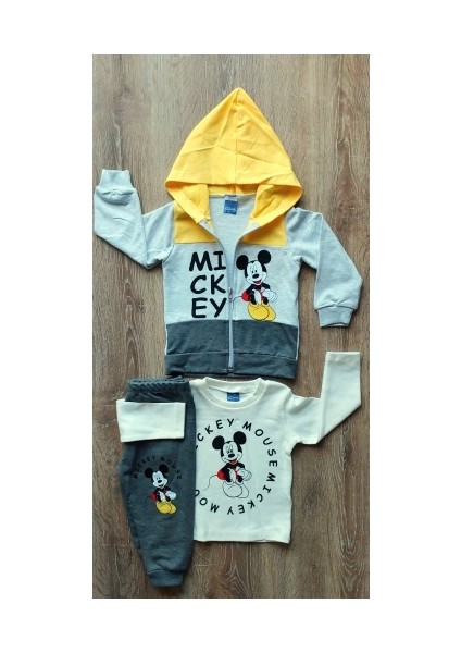Mickey Mouse 3'lü Takım Alt Üst Kapşonlu Ceket