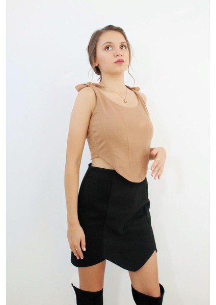 Nude Balenli Crop Top, Tasarım, Hediye, Büyük Beden