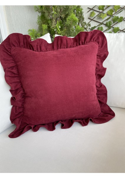 Decamor Home Vintage Fırfırlı Bordo Kırlent Kılıfı