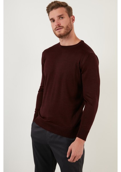 Yünlü Slim Fit Bisiklet Yaka Triko Kazak Erkek Kazak 518BISIKLET