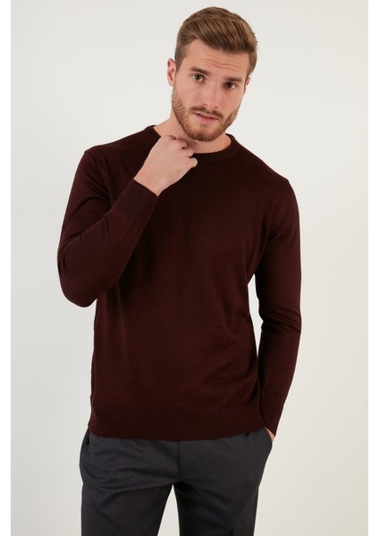 Yünlü Slim Fit Bisiklet Yaka Triko Kazak Erkek Kazak 518BISIKLET