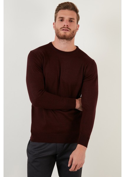 Yünlü Slim Fit Bisiklet Yaka Triko Kazak Erkek Kazak 518BISIKLET