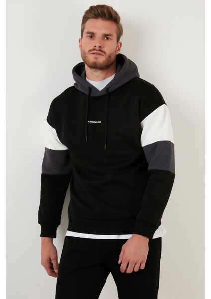 Renk Bloklu Regular Fit Kapüşonlu İçi Tüylü Yumuşak Şardonlu Sweat Erkek SWEAT 5905299