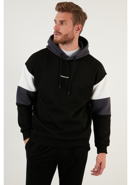 Renk Bloklu Regular Fit Kapüşonlu İçi Tüylü Yumuşak Şardonlu Sweat Erkek SWEAT 5905299