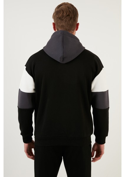 Renk Bloklu Regular Fit Kapüşonlu İçi Tüylü Yumuşak Şardonlu Sweat Erkek SWEAT 5905299