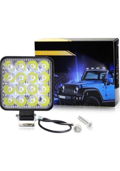 UNİCHROME 4 ADET LED Kare Off Road Iş Makinesi Kamyon Traktör Projektör Çalışma ve Sis Lambası 16 LED