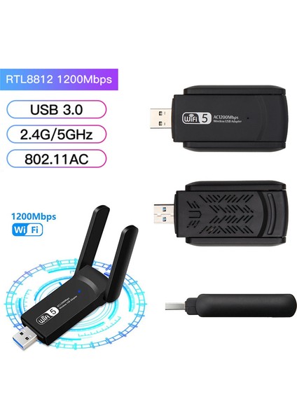 USB 3.0 AC1200Mbps Wifi adaptörü dual Bant 5GHz /2.4Ghz