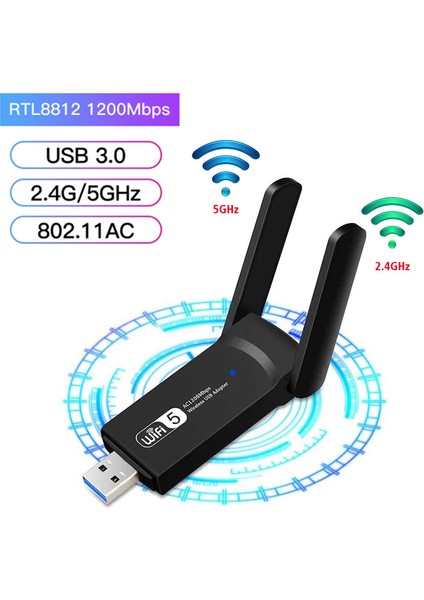 USB 3.0 AC1200Mbps Wifi adaptörü dual Bant 5GHz /2.4Ghz