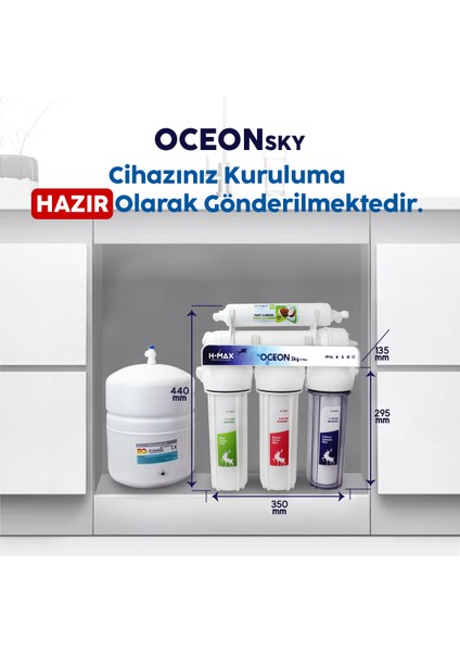 H-Max Ocean 5 Filtreli Standart Membranlı 9 Litre Çelik Tanklı Açık Kasa Su Arıtma Cihazı - 0021