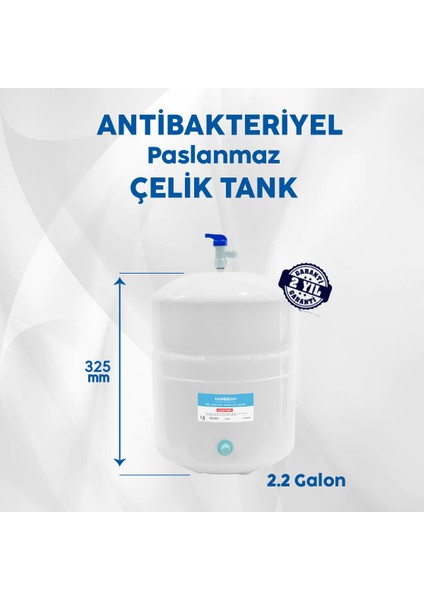 H-Max Ocean 5 Filtreli Standart Membranlı 9 Litre Çelik Tanklı Açık Kasa Su Arıtma Cihazı - 0021